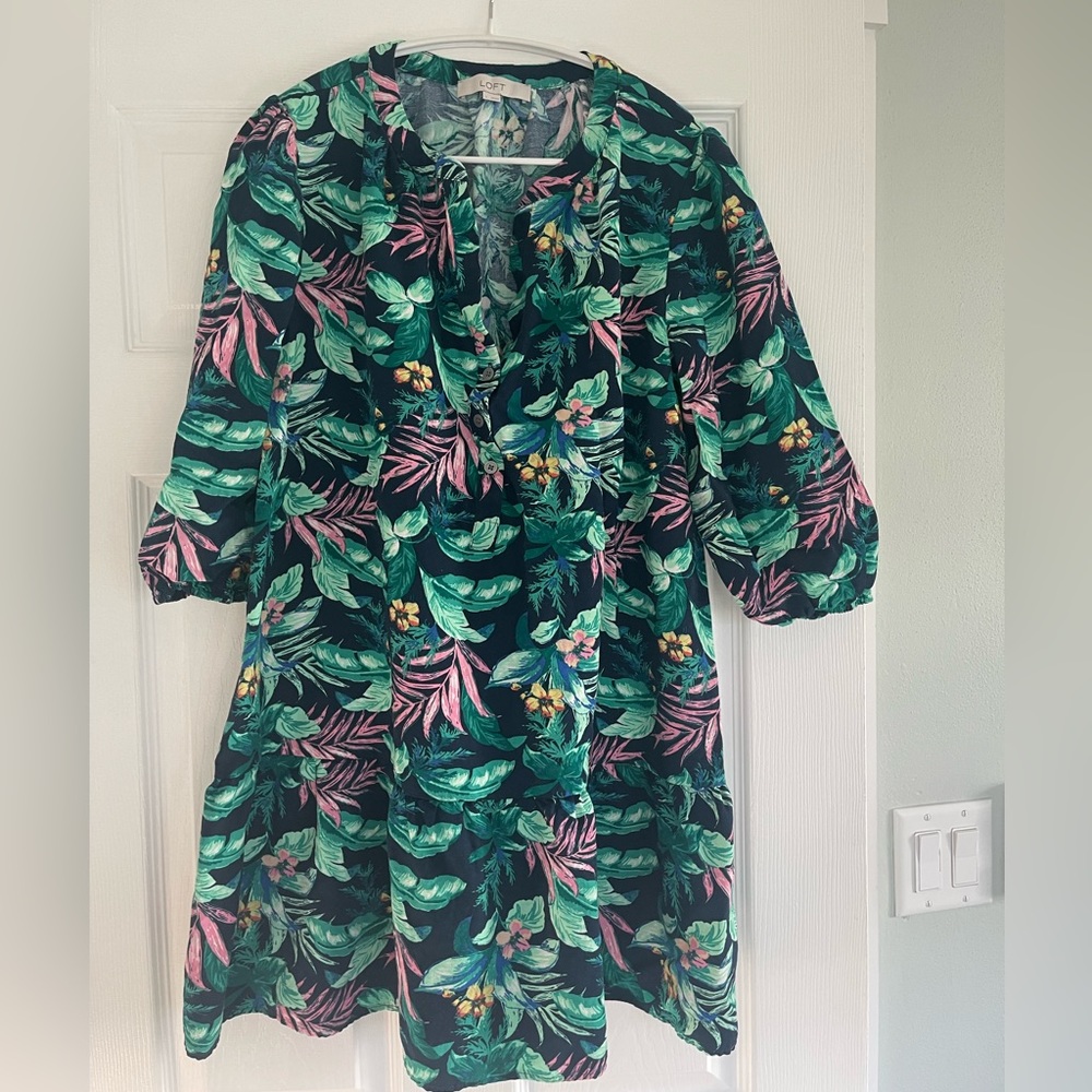 Loft size L summer beach mini dress cover up navy tropical